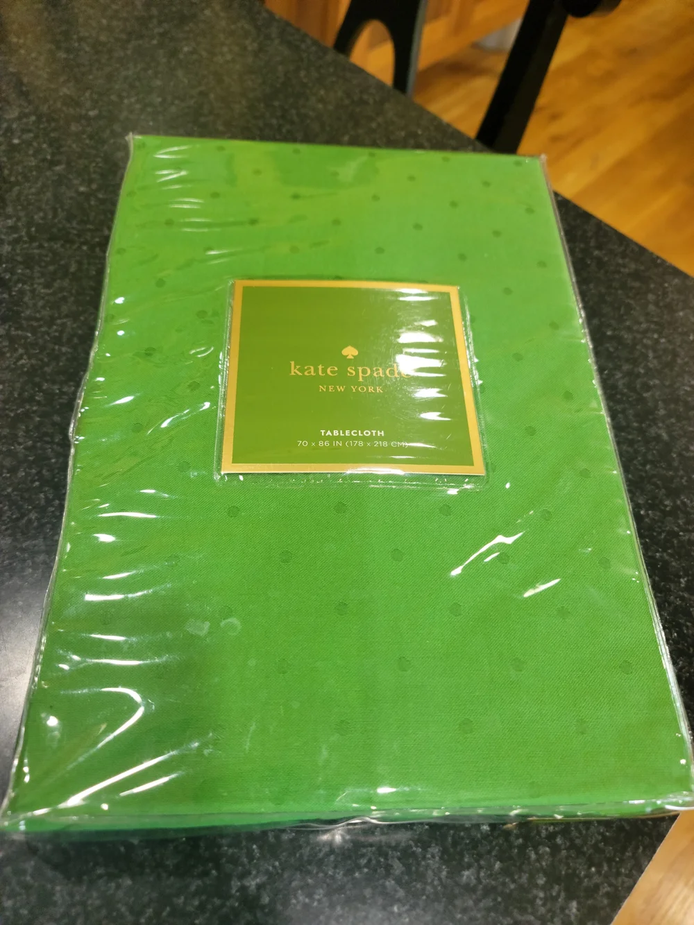 kate spade Bright Green Tablecloth with Gold Logo Accent